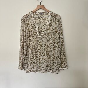 J. JILL 100% Silk Gold Leaf Print Blouse